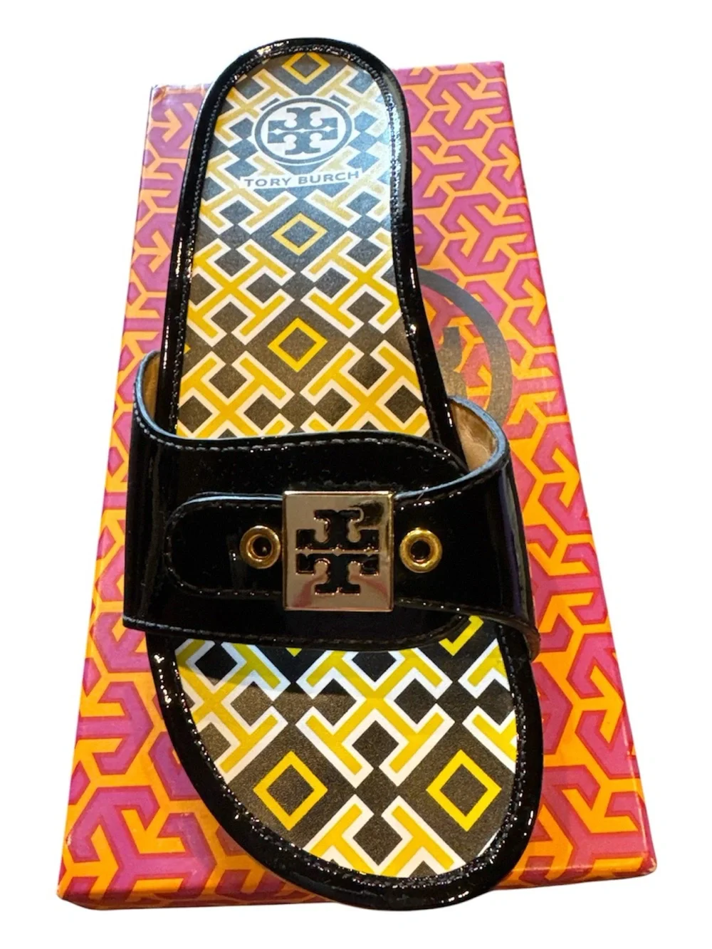 ⭐️NIB⭐️Tory Burch Dixon Black Patent Slide Sandals